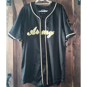 JWM US Army Jersey Mens L Black Baseball Button Embroidered Hooah Eagle Emblem